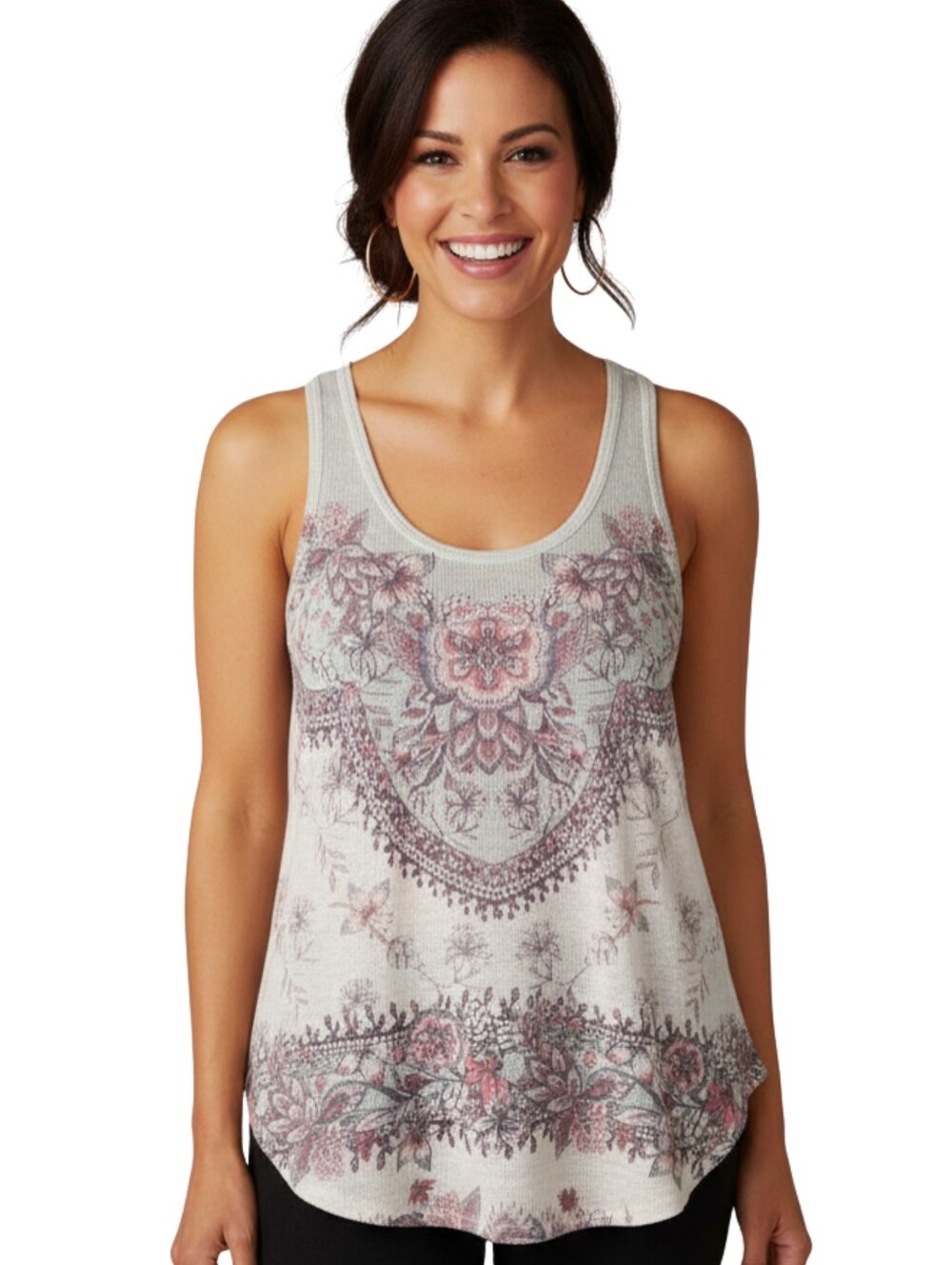 Papaya Sage and Cream Floral Tank Top